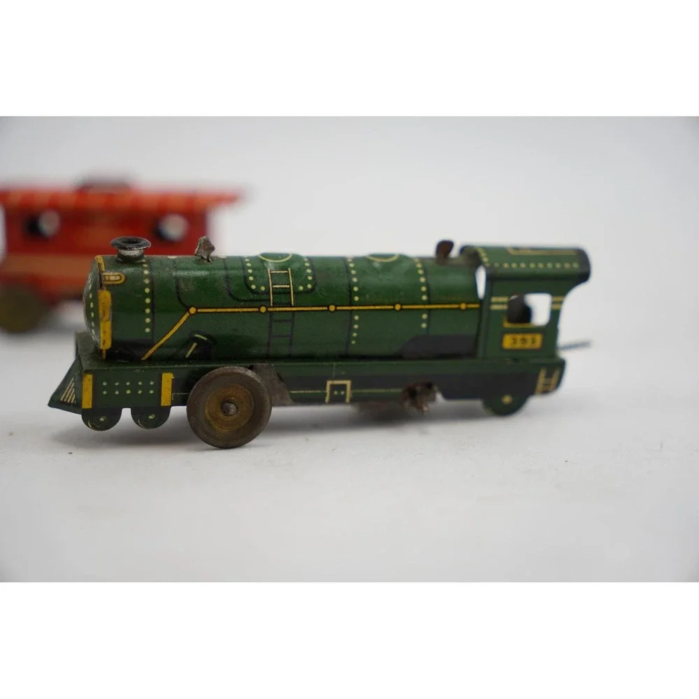 Vintage Tin‎ Toy Cars and Train Set Green Red Ranger Loco Japan